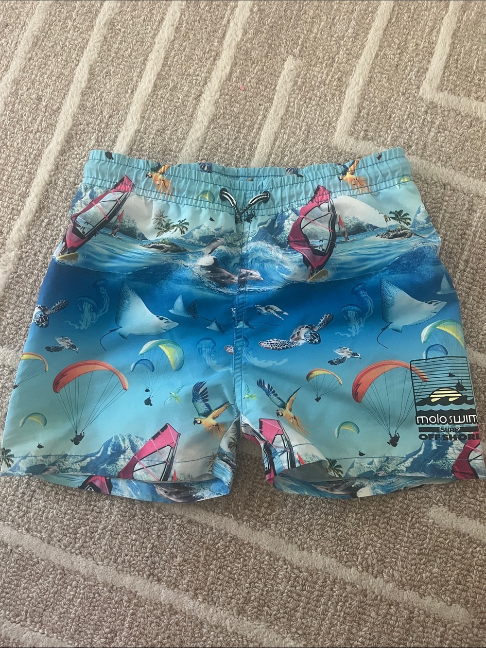 Molo Blue Ocean Kite & Marine Print Kids Swim Shorts